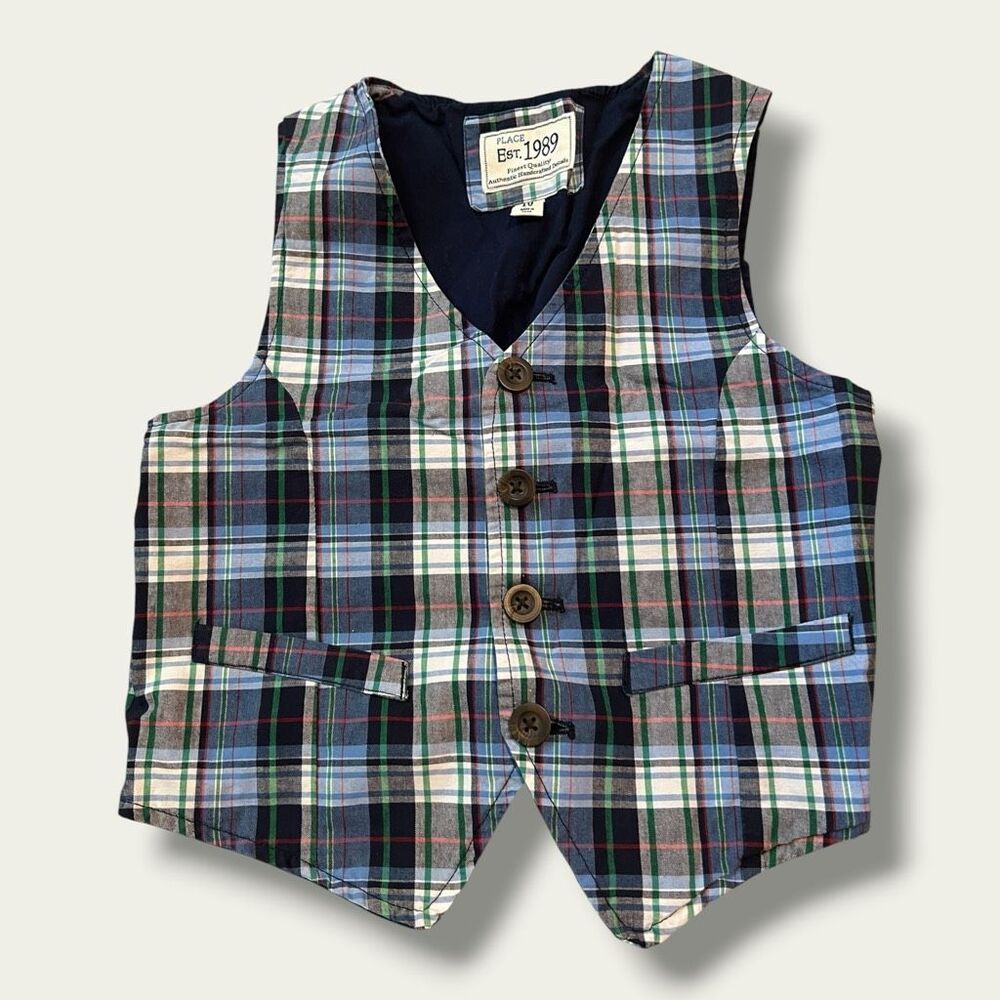 The Children’s Place Boys Plaid Cotton Dress Vest Preppy Size 10